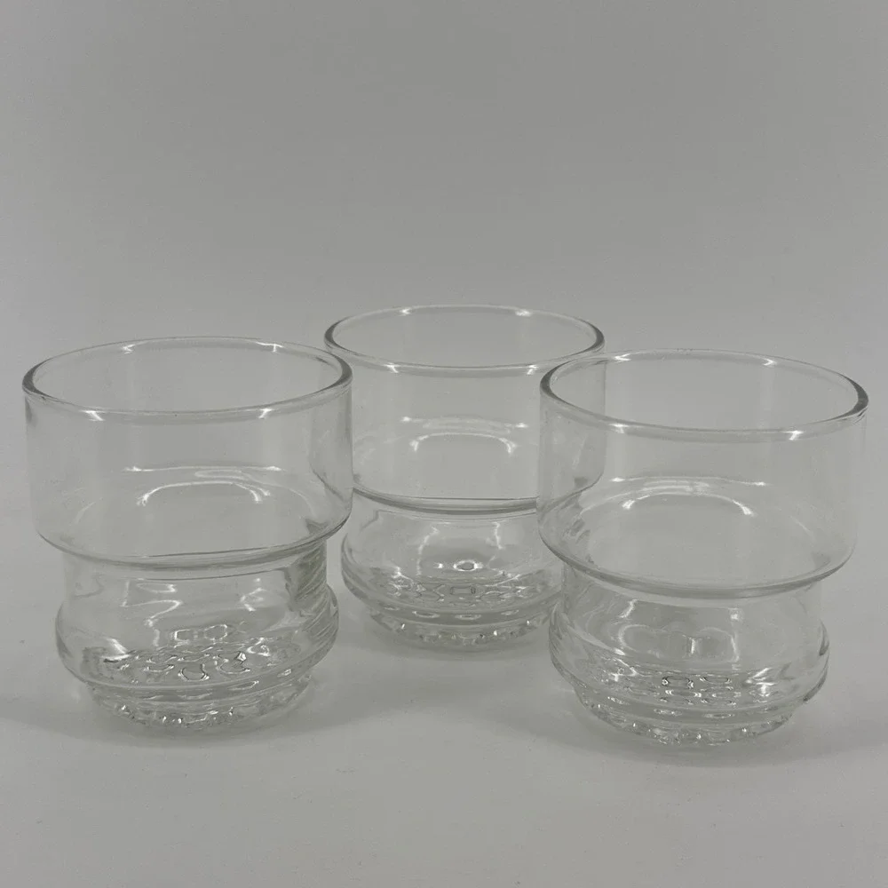 Vintage Libbey Nob Hill Stackable Rocks Glasses Clear Bubble Base MCM Set of 3